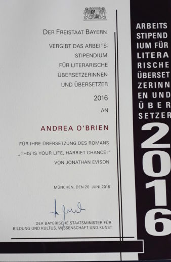 Stipendiumsurkunde Andrea O'Brien