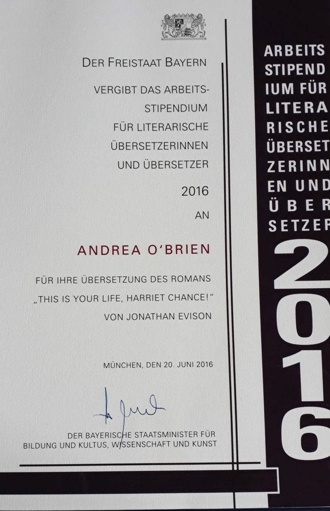 Stipendiumsurkunde Andrea O'Brien